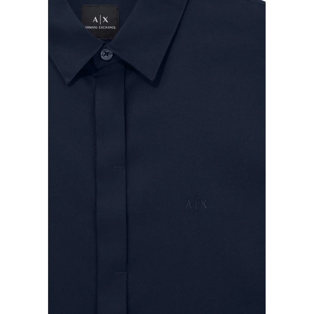 Armani Exchange Satin Button Up Shirt Men XXL Navy Blue Slim‎ Fit Designer EUC